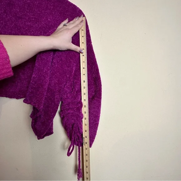 Free people Open Front Sweater Cardigan Hot Pink Cinched Tie Sleeves Women’s XS - Picture 12 of 14